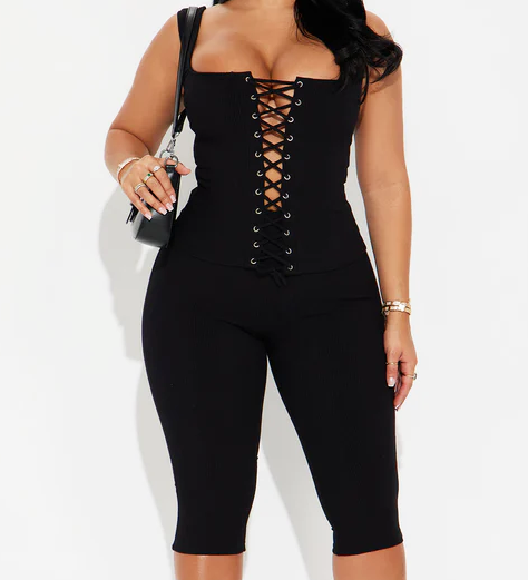 Square Neck Tank Capri Snatched Pants Two Piece Set