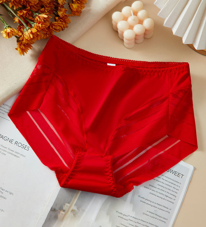 Women's Sexy Seamless Hollow Stripe Mesh Underwear Mid Waist Thong Shaping Briefs