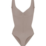 Deep V Seamless Backless Triangle Shapewear Bodysuit with Front Zipper