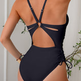 Women's Deep V Sexy Shapewear Swimsuit with Drawstring