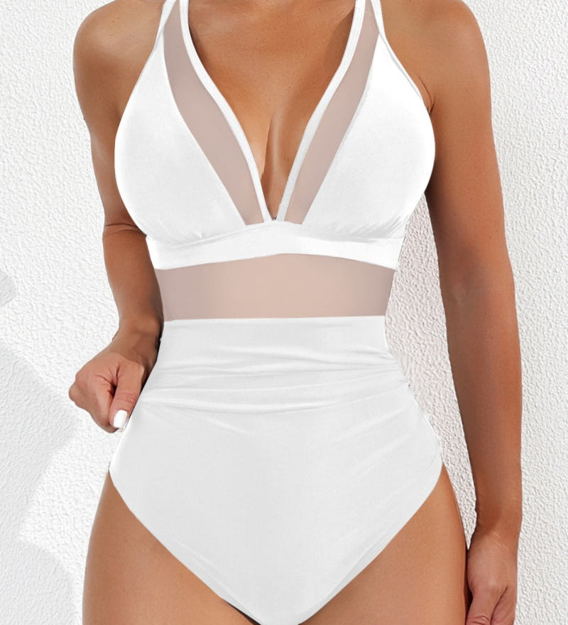 Sexy Deep V Mesh Backless One Piece Shapewear Swimsuit