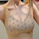 Wire Free Seamless Thin Breathable Bra with Delicate Floral Lace