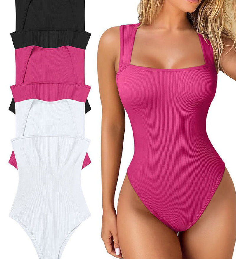 Sorelyne® Square Neck Sleeveless Knit Ribbed Seamless Tummy Control Tank Tops Bodysuit