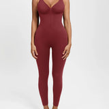 High Compression Zip Front Deep V Adjustable Strap Shapewear Jumpsuit