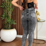 High Waist Button Fly Butt Lifting Skinny Jeans