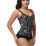 V Neck Full Lace Adjustable Strap Zipper Waist Trainer Girdle Vest