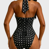 Polka Dot Halter Corset One-Piece Swimsuit