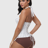 Polka Dot Halter Corset Top with Tied-up Back