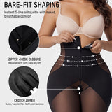 High Waist Zipper Tummy Control Butt Lifting Mid Thigh Mesh Shapewear Shorts
