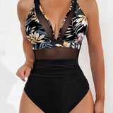 Sexy Deep V Mesh Backless One Piece Shapewear Swimsuit