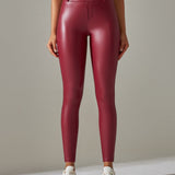 PU leather Pants High Waist Tight Sports Yoga Pants Slim