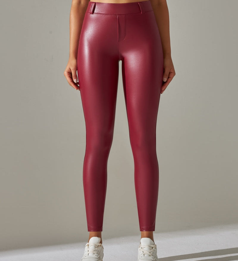 PU leather Pants High Waist Tight Sports Yoga Pants Slim