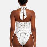 Polka Dot Halter Corset One-Piece Swimsuit