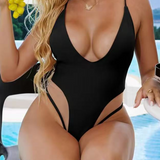Sexy Mesh Splicing Spaghetti Strap Deep V Neck Shapewear Swimsuit