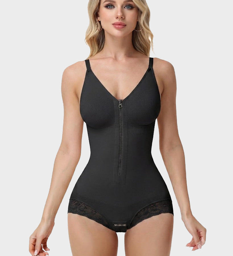 V Neck Adjustable Strap Tummy Control Butt Lifting Zipper Shaper