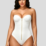 Hourglass Front Zipper Bodysuit with Lace-Up Back