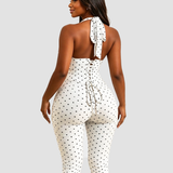 Hourglass Figure Body Shaper Waist Cincher Polka Dot Capri Jumpsuit Two-Piece Set