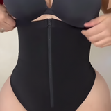 High Waist Front Zipper Thong Invisible Shapewear With Straps