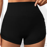 Side Drawstring High Waist Threaded Solid Color Yoga Shorts