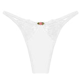 Sexy Lace Hollow Out Elastic Thong Low Rise Flower Decor Bikini Panties