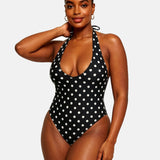 Polka Dot Halter Corset One-Piece Swimsuit