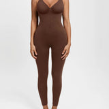 High Compression Zip Front Deep V Adjustable Strap Shapewear Jumpsuit
