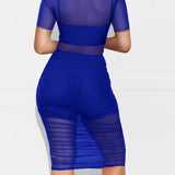 Women's Sexy Mesh See Through Short Sleeve Three Piece Suit