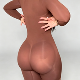 Front Zipper Long Sleeve Mid Thigh Full Body Shapewear Bodysuit