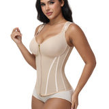 V Neck Underwire Cup Wide Adjustable Strap Zipper Waist Trainer Shaping Vest