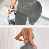 Adjustable Strap Open Back Sculpt Workout Jumpsuit
