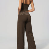 Two Piece Workout Set Halter Cami Crop Top with Wide Leg Pants