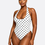 Polka Dot Halter Corset One-Piece Swimsuit