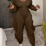 Cozy V Neck Baggy Long Sleeve Jumpsuit
