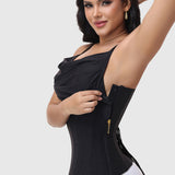 Draped Cowl Neck Side Zipper Adjustable Strap Waist Cincher Shaping Vest