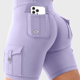 High Waist Butt Lifting Workout Biker Shorts with Multi Cargo Pockets
