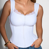 Square Neck Adjustable Strap Corsety Seamed Zipper Tank