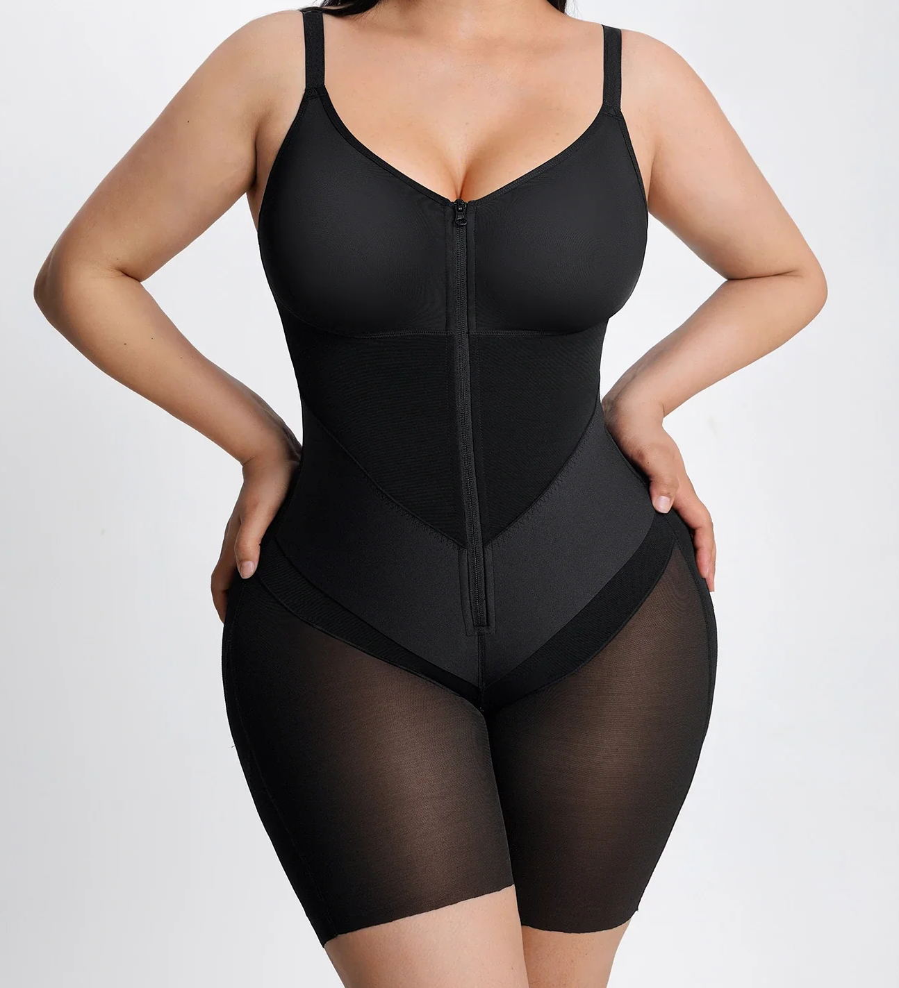 Full-Body Compression Girdle Shaper with Mesh Thigh Panels