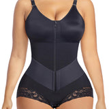 Lace Trim Adjustable Strap Tummy Control Butt Lifting Zipper Bodysuit