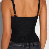 Square Neck Adjustable Strap Corsety Seamed Zipper Tank