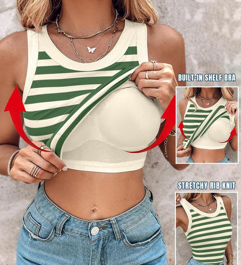 Round Neck Ribbed Tank Top Built In with Bra Padded