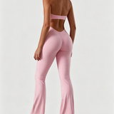 V-neck Lace-trimmed Halter Neck Yoga Sports Fitted Jumpsuit
