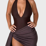 Backless Deep V-Neck Halter Slimming One-Piece Swimsuit