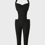 Halter Cutout Backless Skinny Bandage Capri Jumpsuit