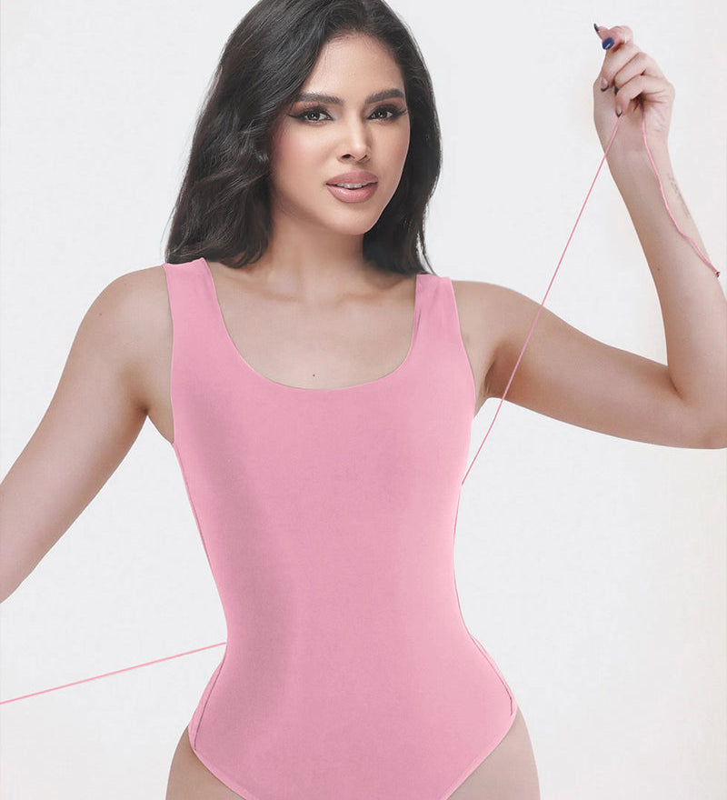 U Neck Wide Strap Back Lace Up Tummy Control Butt Lifting Bodysuit