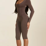 Long Sleeve Detachable Waist Cincher Two Piece Capri Shapewear Corset Jumpsuit