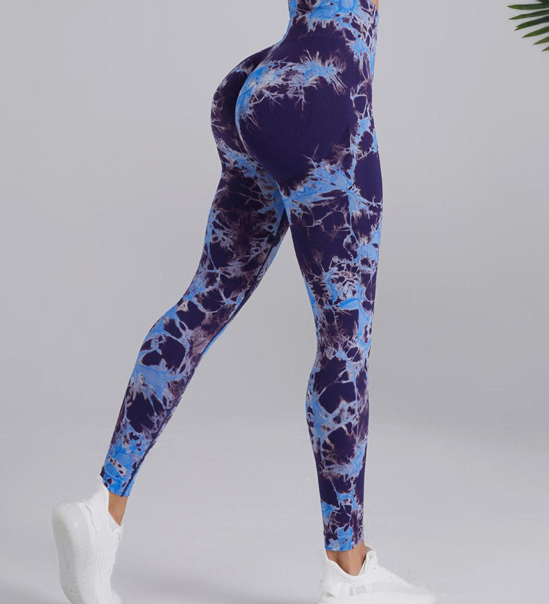 Seamless High Stretchy Tie Dye Scrunch Butt Lifting Wideband Waist Yoga Pants