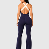 Halter Cross Back Flare Leg Butt Lifting Workout Jumpsuit