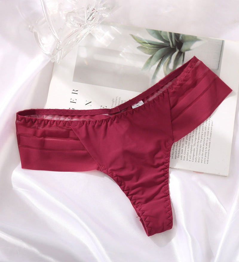 Women's Sexy Striped Ice Silk Panties Seamless Low Waist Breathable Thong