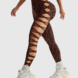 High Waist Leopard Print Side Cutout Butt Lifting Yoga Leggings