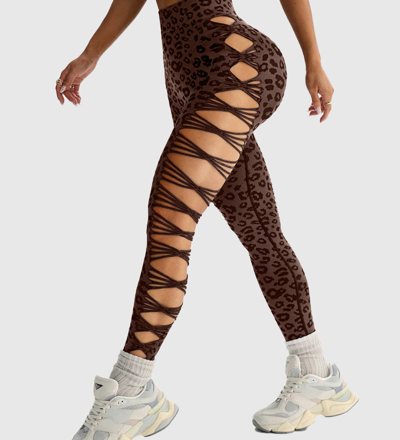 High Waist Leopard Print Side Cutout Butt Lifting Yoga Leggings
